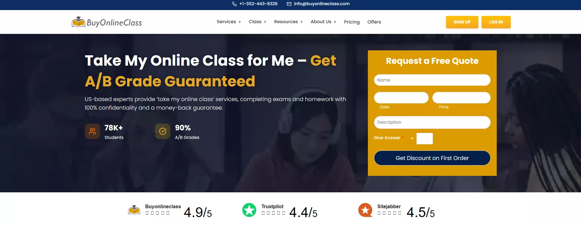 A website from Reliable Websites for Hiring Online Class Helpers offering an A/B grade guarantee.<br />
