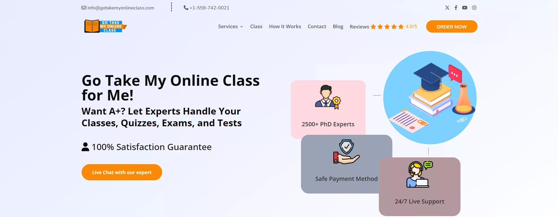 A website homepage, considered one of the Reliable Websites for Hiring Online Class Helpers.<br />
